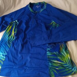 Lands' End Vibrant Blue Long Sleeve Tee with Leaf Design